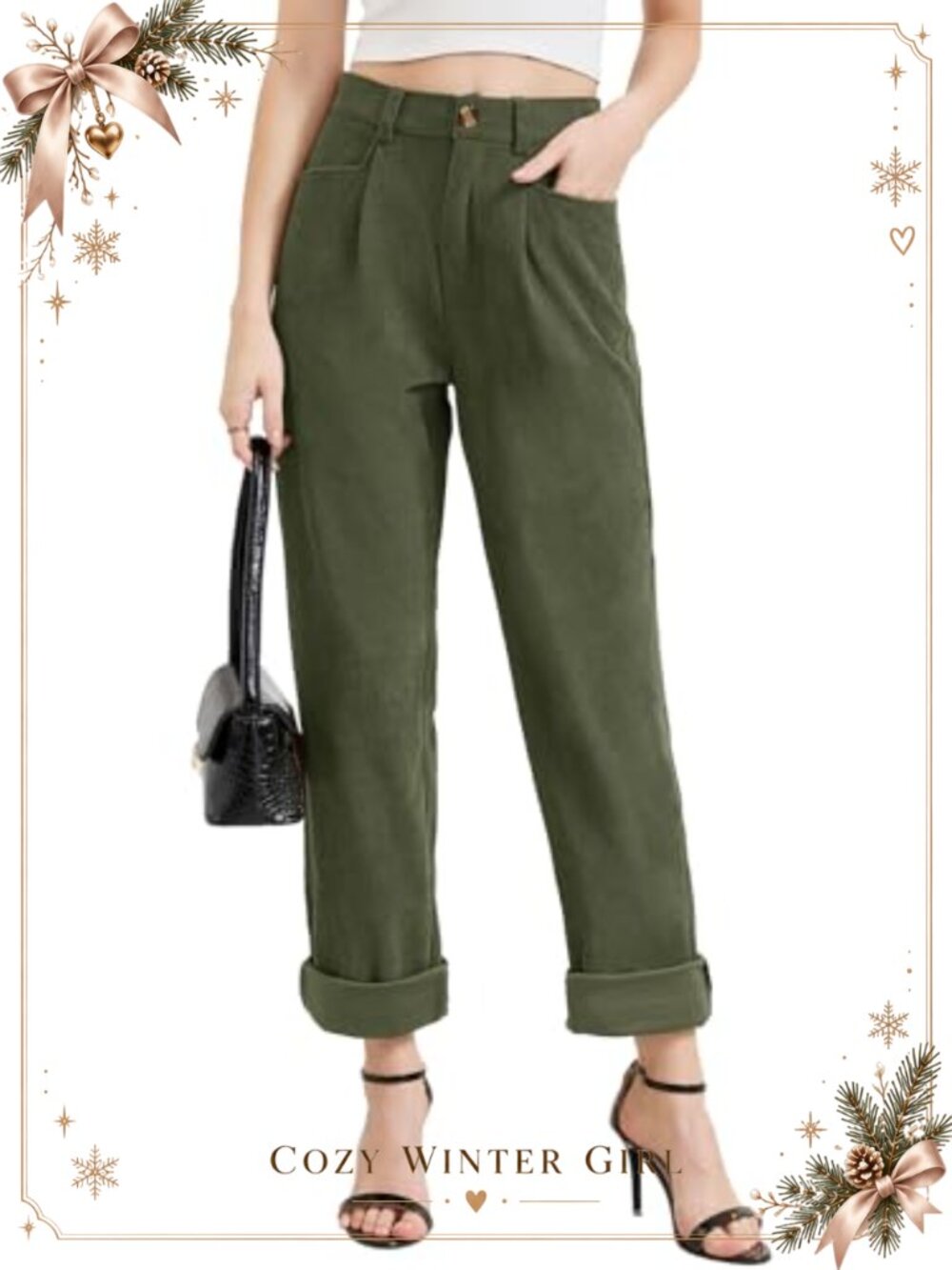 Corduroy Pants High Waisted Straight Leg Stretch Trousers Pockets